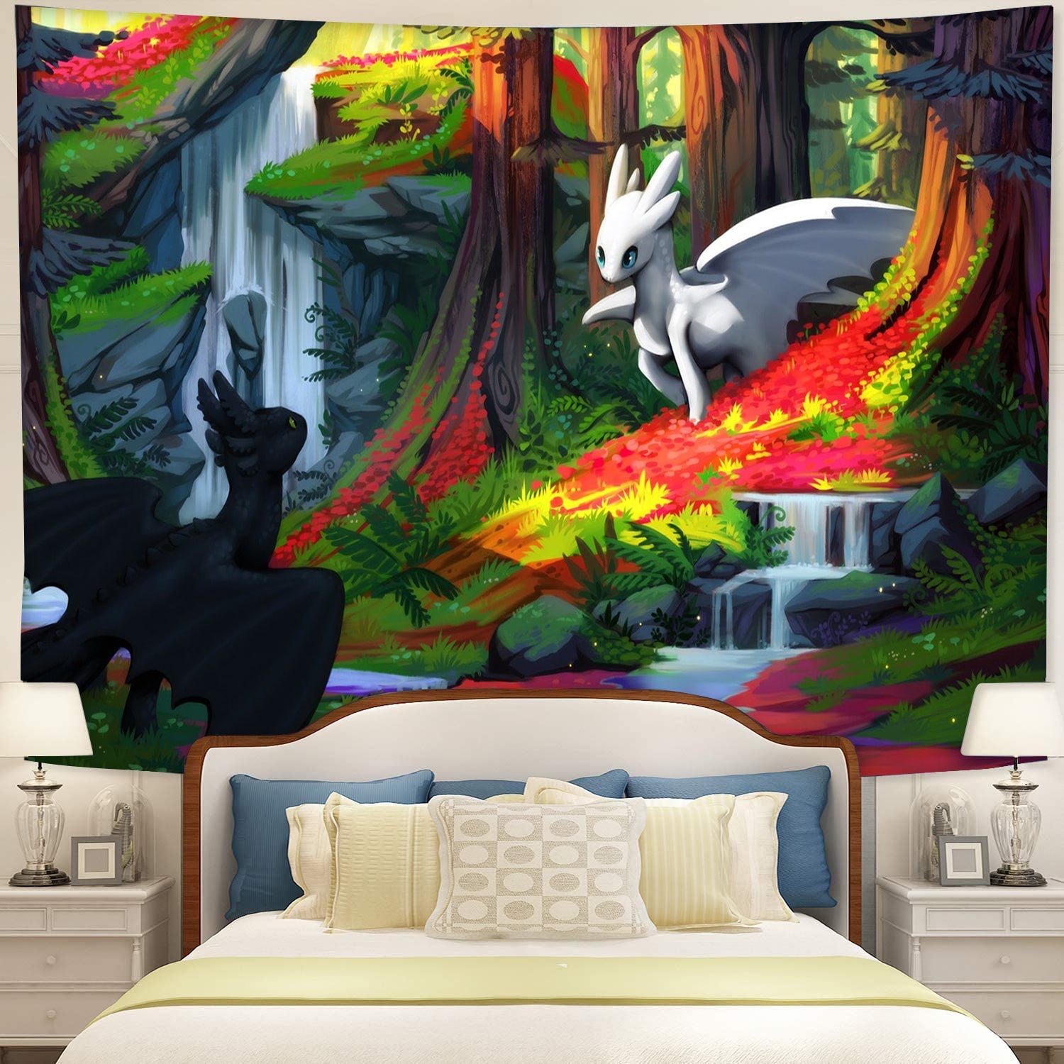 Toothless And Light Fury How To Train Your Dragon 1 Tapestry Room Decor ...